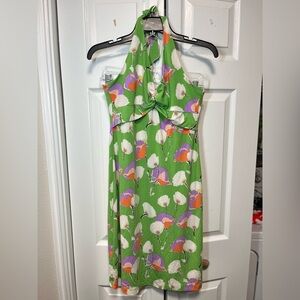 BCBGMaxAzria Vintage Y2K Green Floral Halter Backless Dress size medium